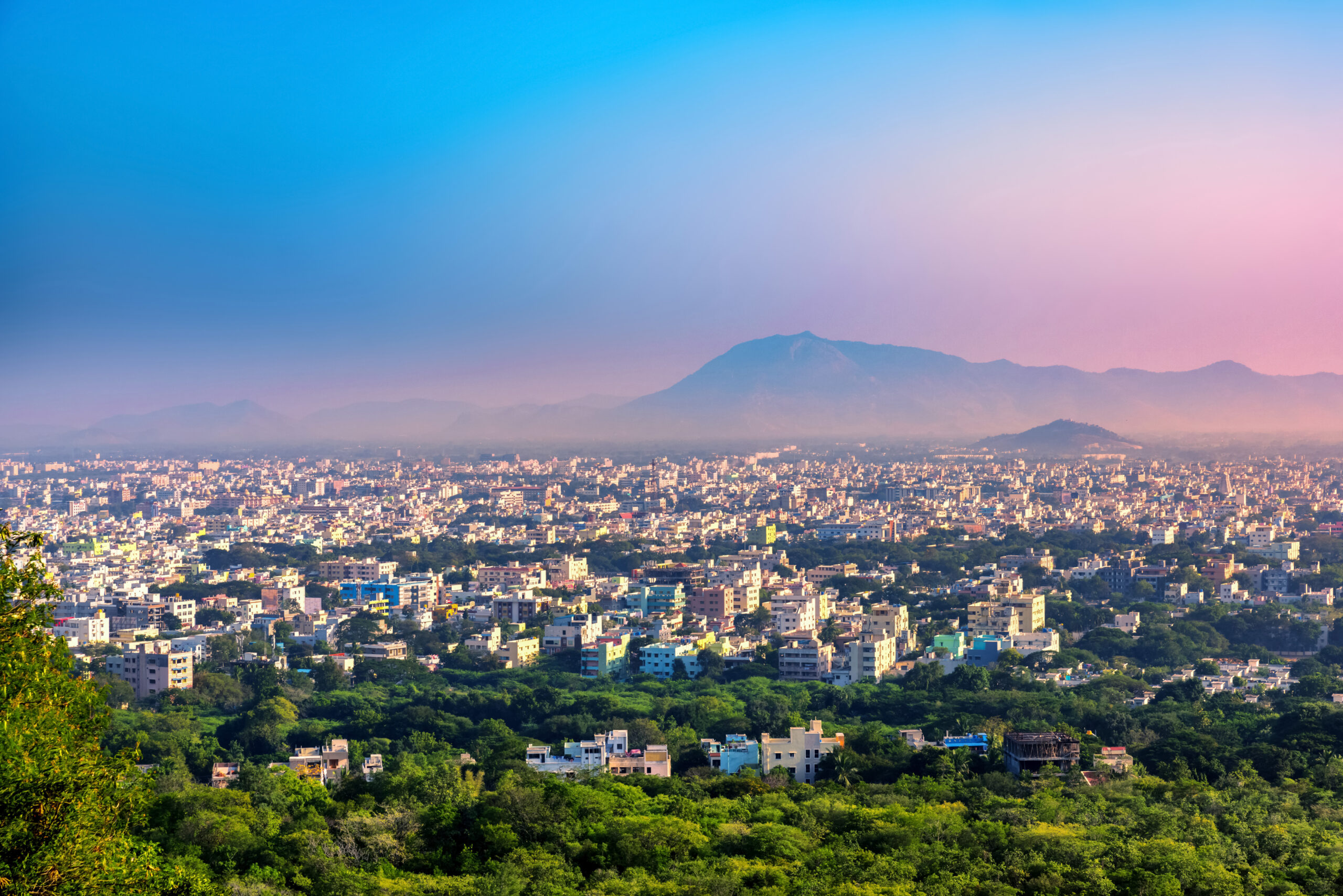 Aerial view of a city in Andhra Pradesh