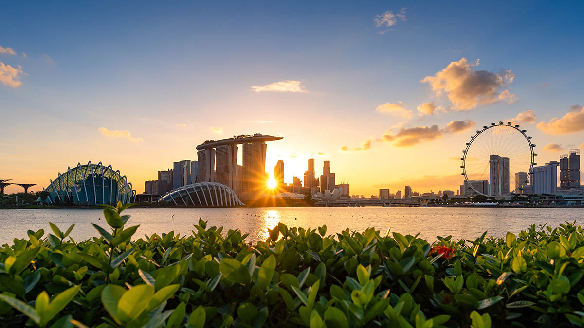 Singapore business district skyline at dusk