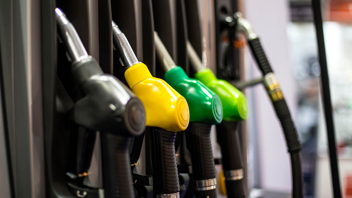 Fuel nozzles at a petrol station
