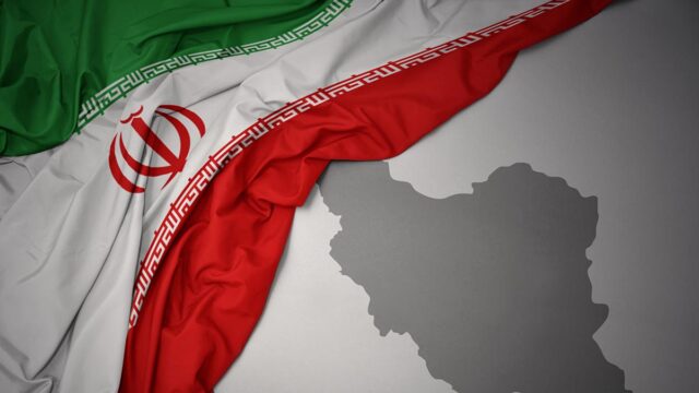 Waving national flag and map of Iran