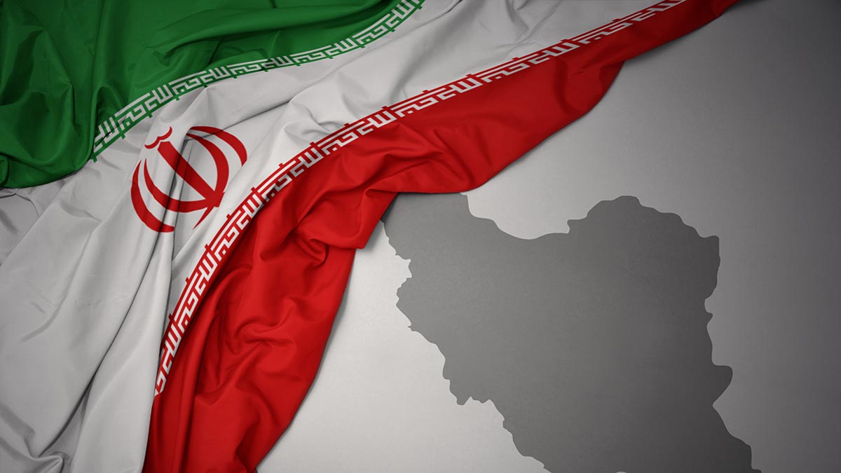 Waving national flag and map of Iran