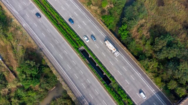 Aerial view of an expressway in India