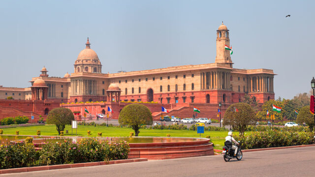The Parliament building in New Delhi